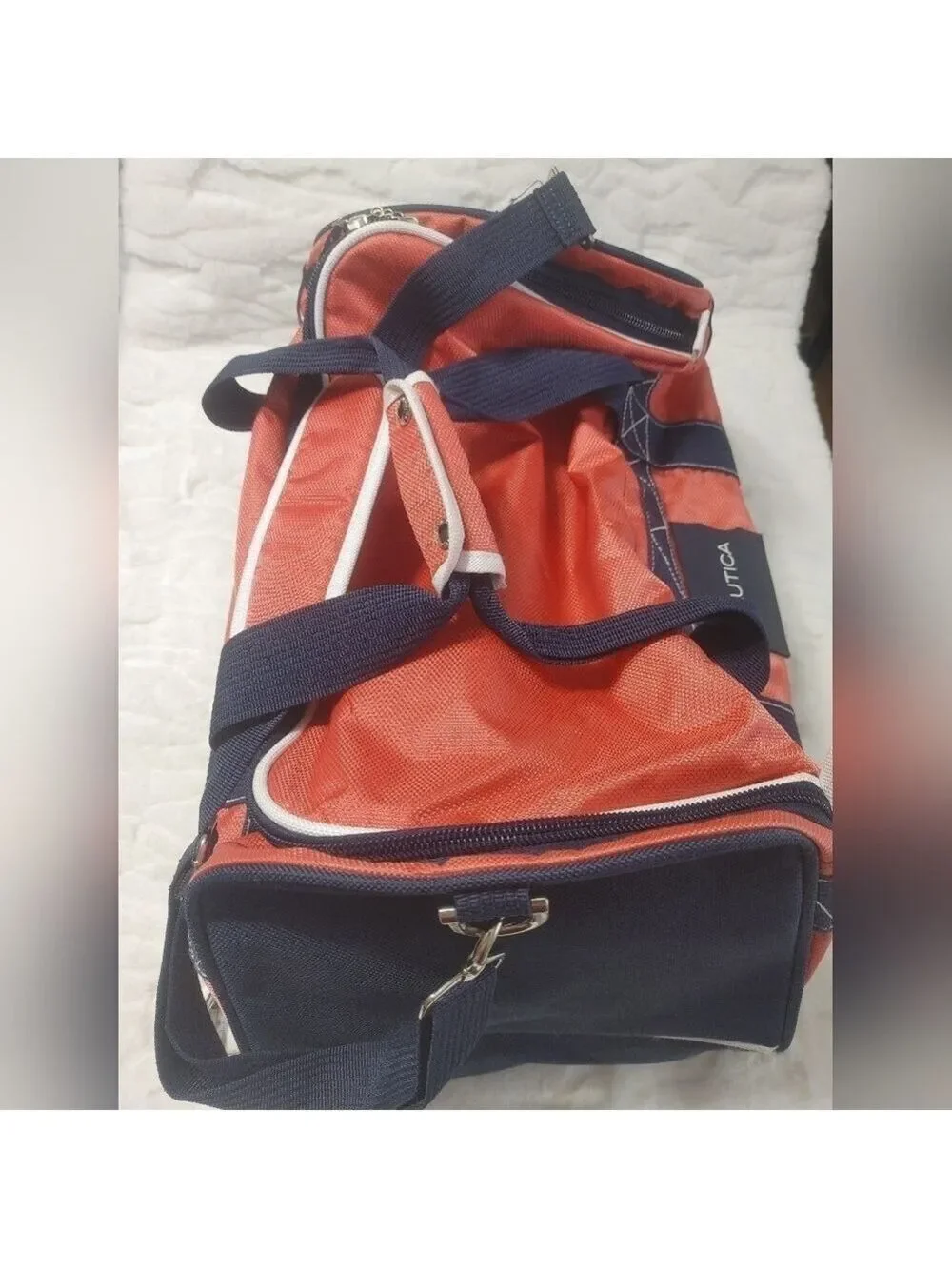 Nautica Rose Pink and Blue Duffel Travel Gym Bag with Sporty Design